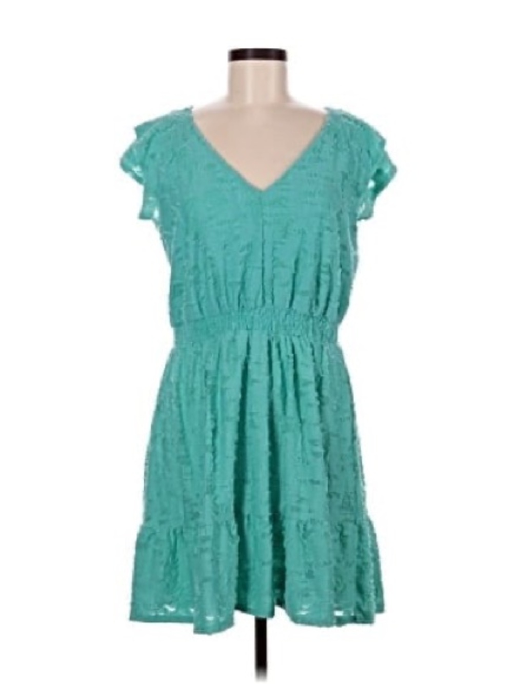 LC Lauren Conrad Teal Ruffled V-Neck Mini Dress